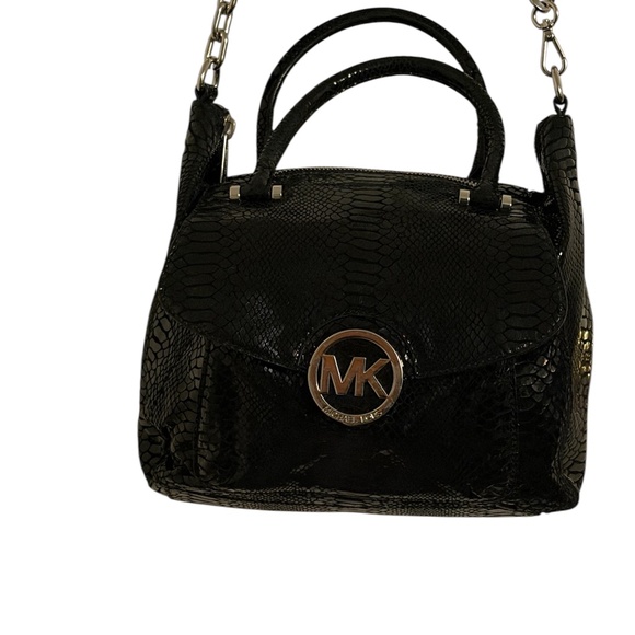 Michael Kors Chain Snake Embossed Leather Shoulder Bag/Cross Body Jet Set BlacK - Picture 8 of 14